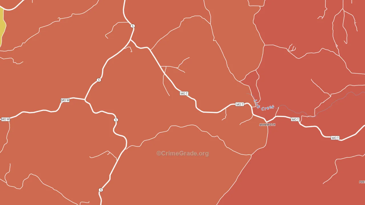 Mammoth, MO Map of Burglary Rates