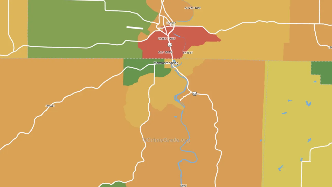 Mammoth Spring, AR Map of Burglary Rates