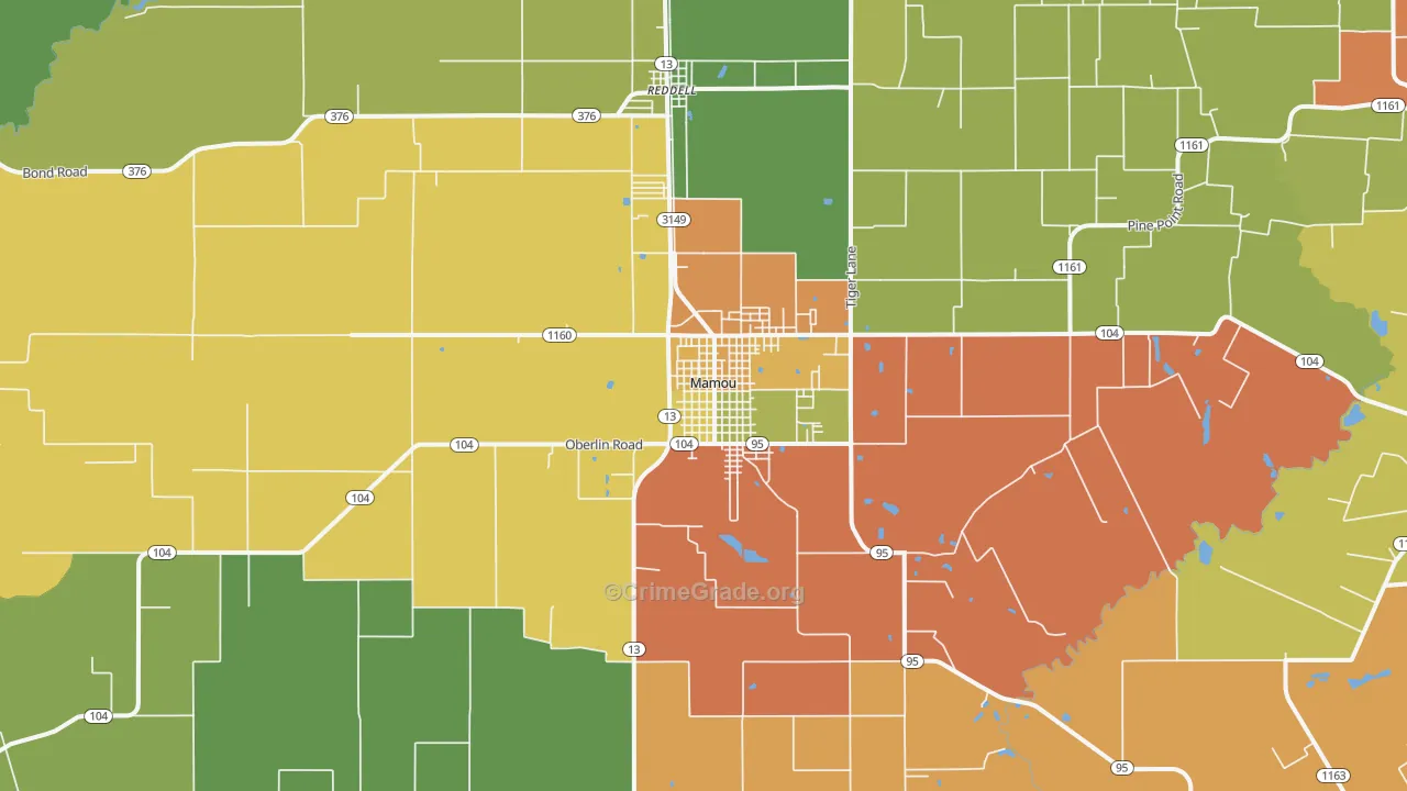 Mamou, LA Map of Burglary Rates