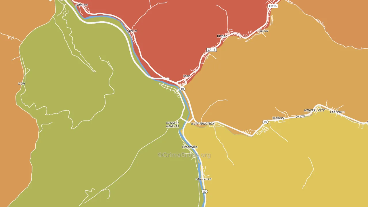 Man, WV Map of Burglary Rates