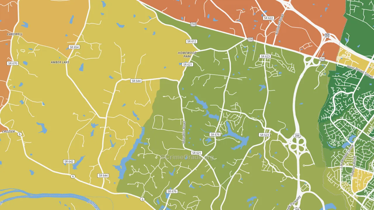 Manakin-Sabot, VA Map of Burglary Rates
