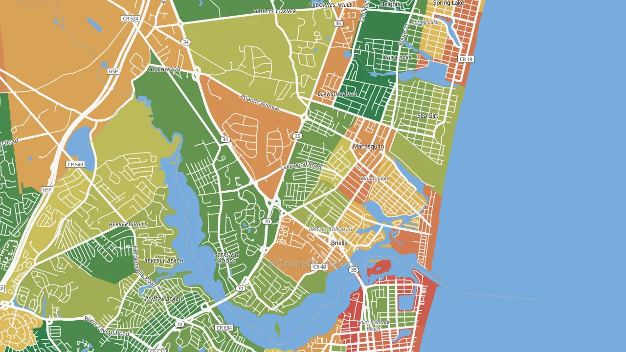 Manasquan, NJ Map of Burglary Rates