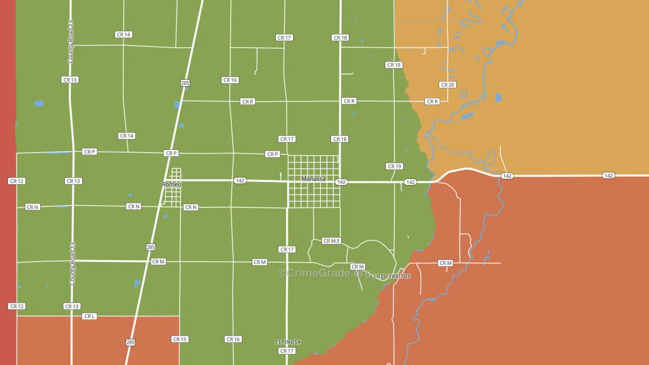 Manassa, CO Map of Burglary Rates