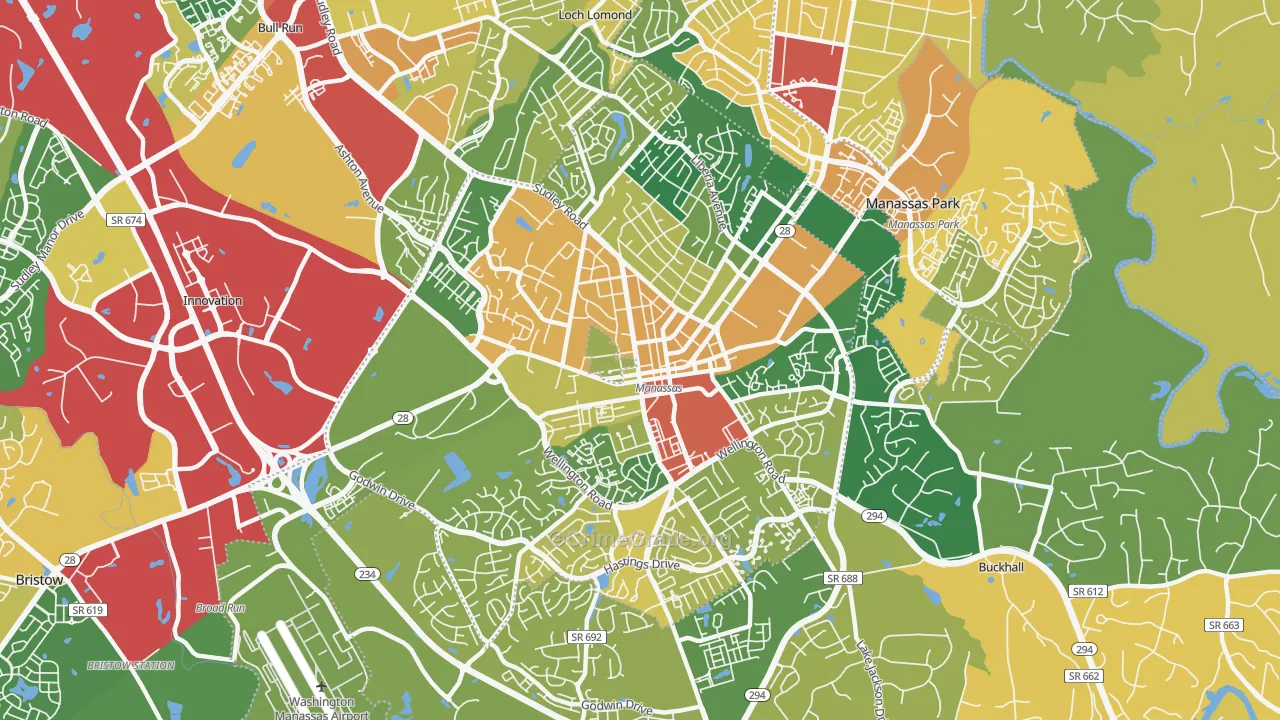 Manassas City, VA Map of Burglary Rates