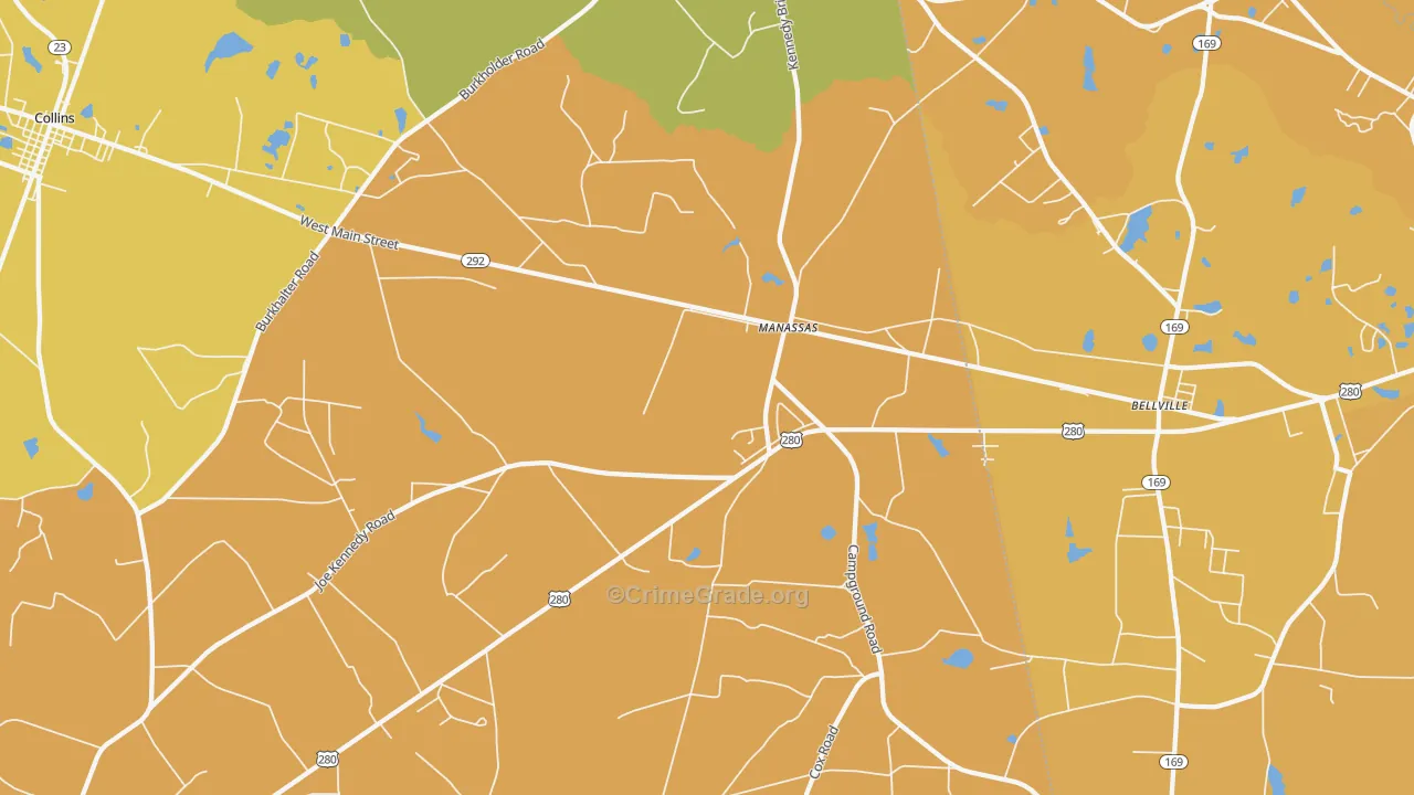 Manassas, GA Map of Burglary Rates