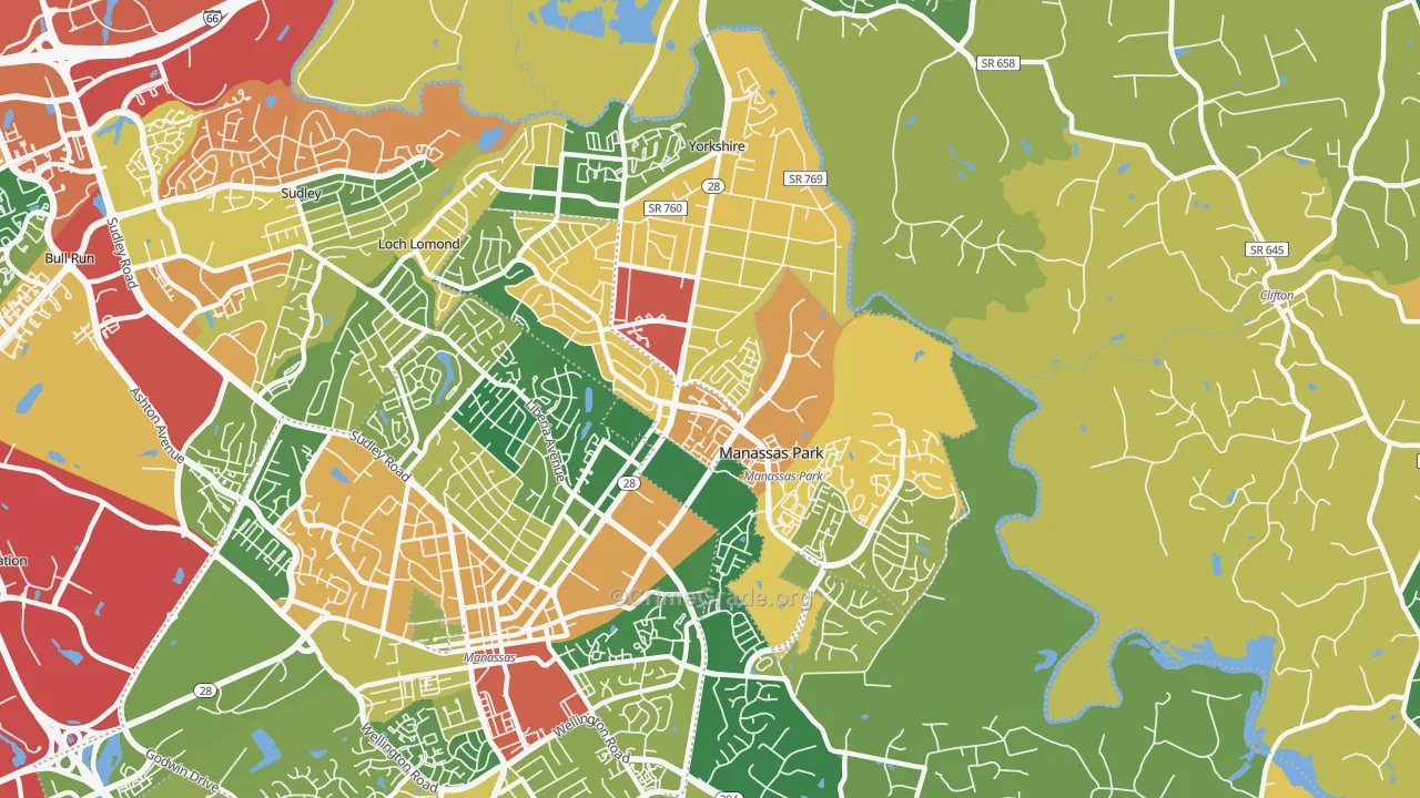 Manassas Park City, VA Map of Burglary Rates