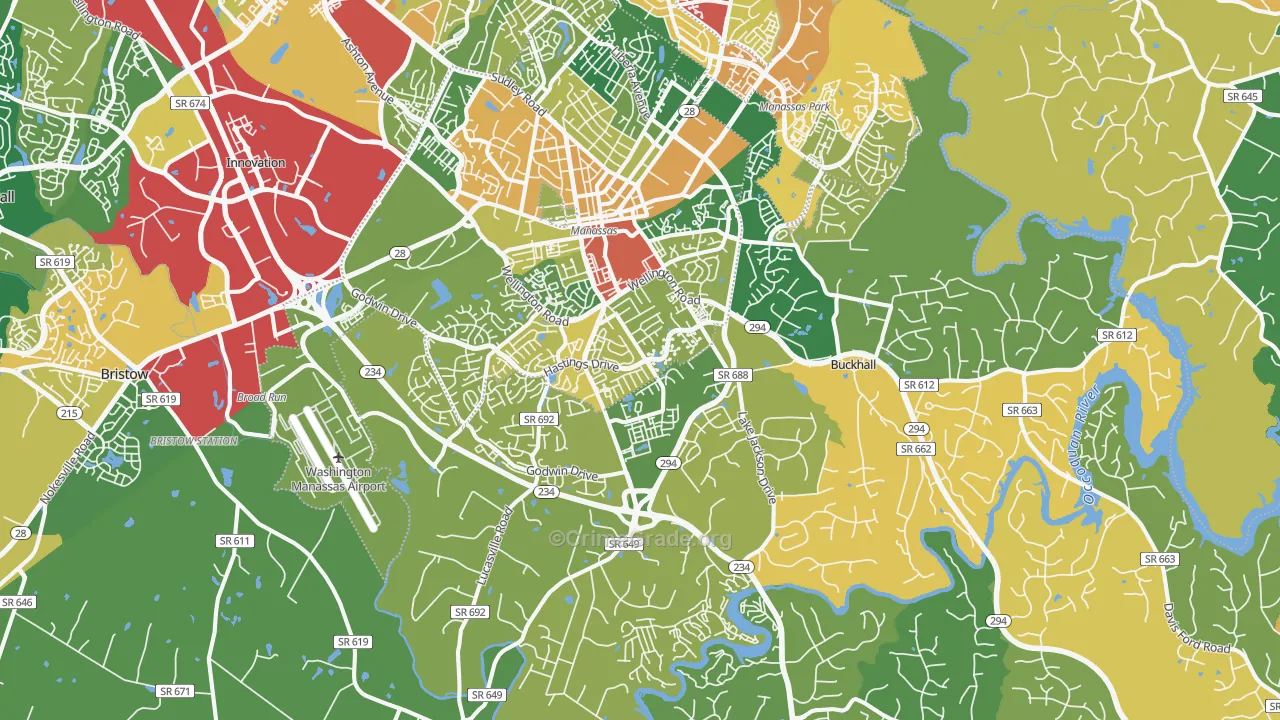 Manassas, VA Map of Burglary Rates