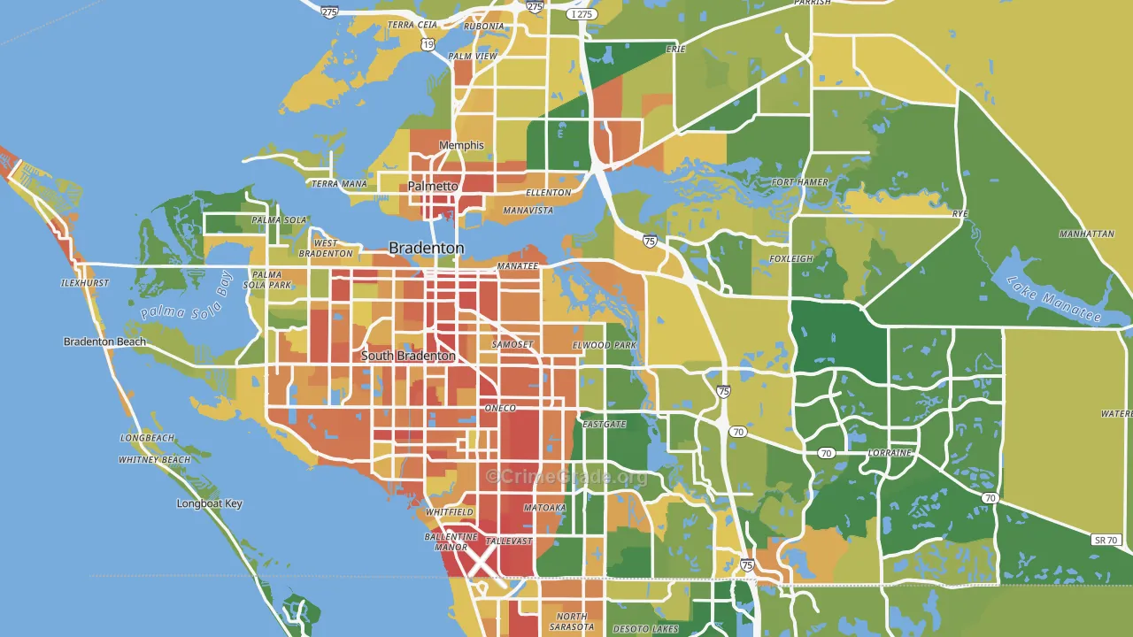 Manatee County, FL Map of Burglary Rates