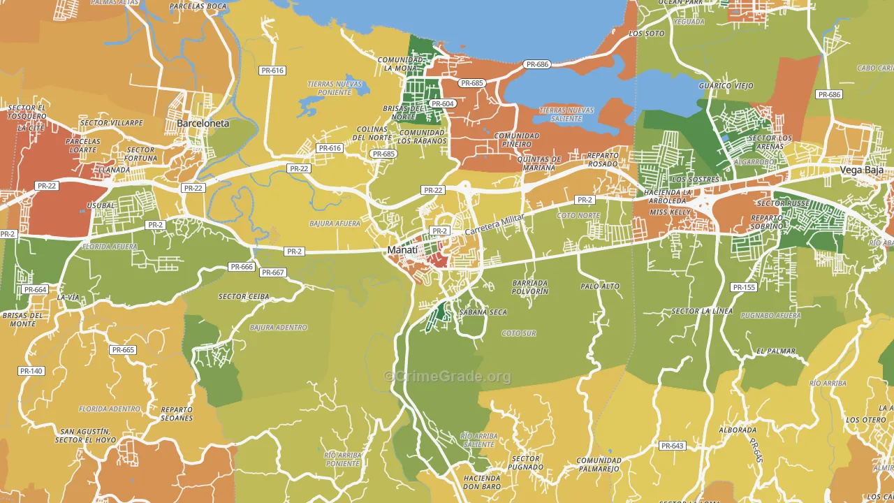 Manati Municipio, PR Map of Burglary Rates