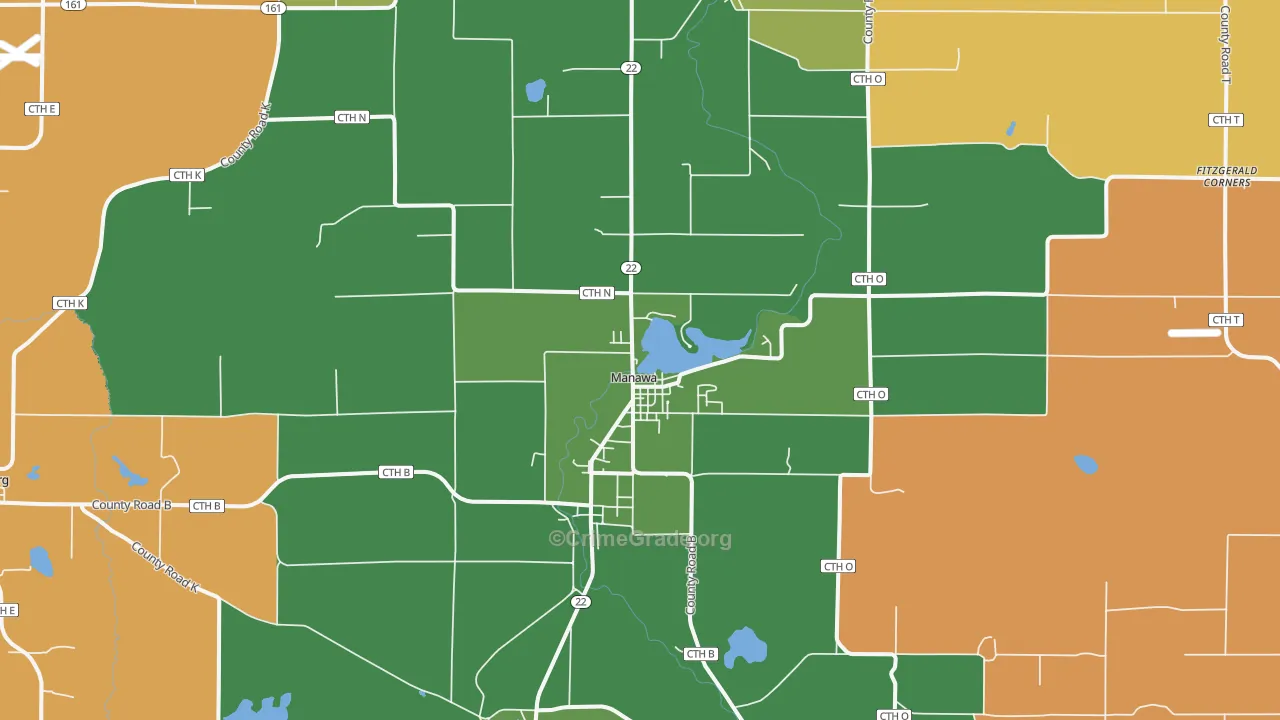 Manawa, WI Map of Burglary Rates