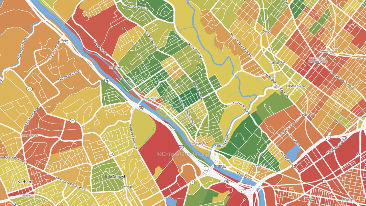 Manayunk, Philadelphia, PA Map of Burglary Rates