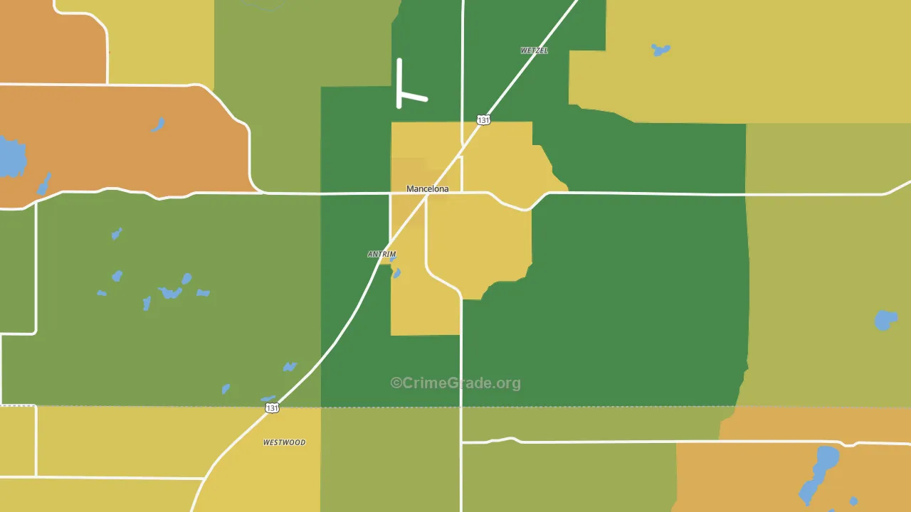 Mancelona, MI Map of Burglary Rates