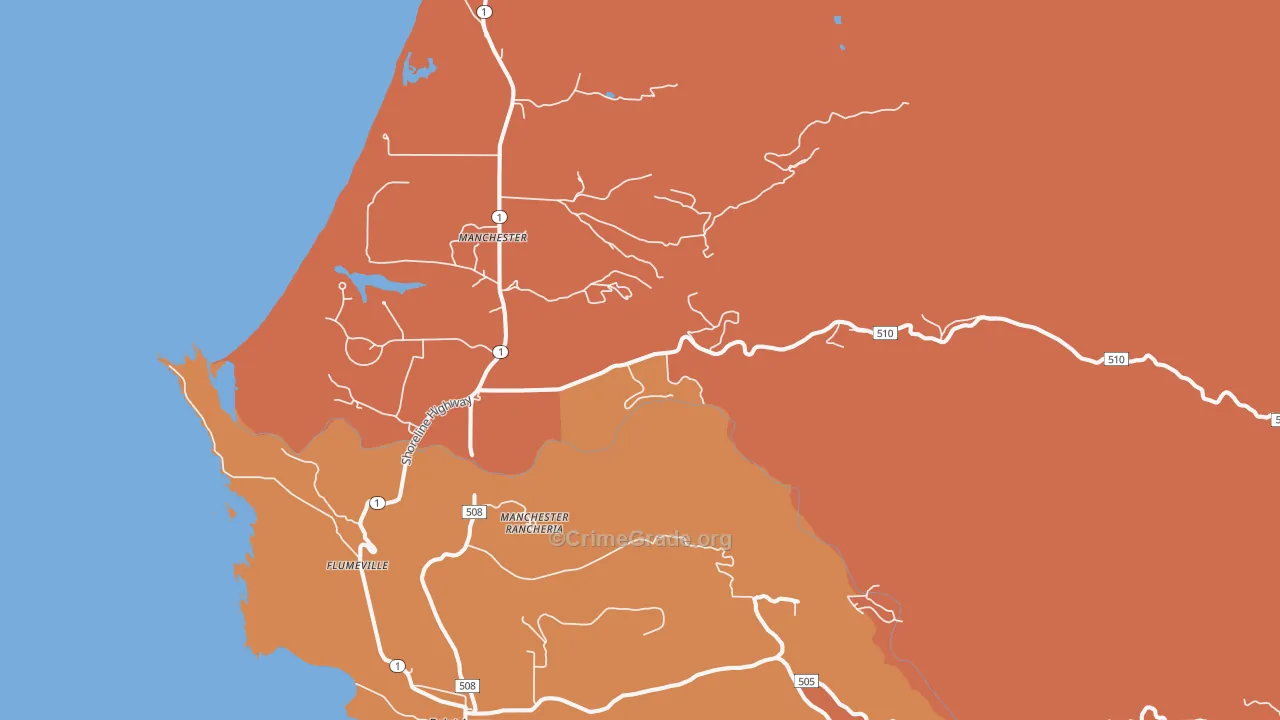 Manchester, CA Map of Burglary Rates