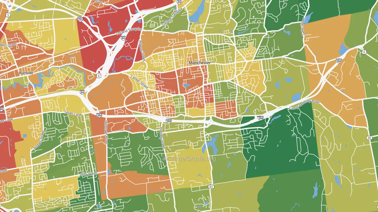 Manchester, CT Map of Burglary Rates