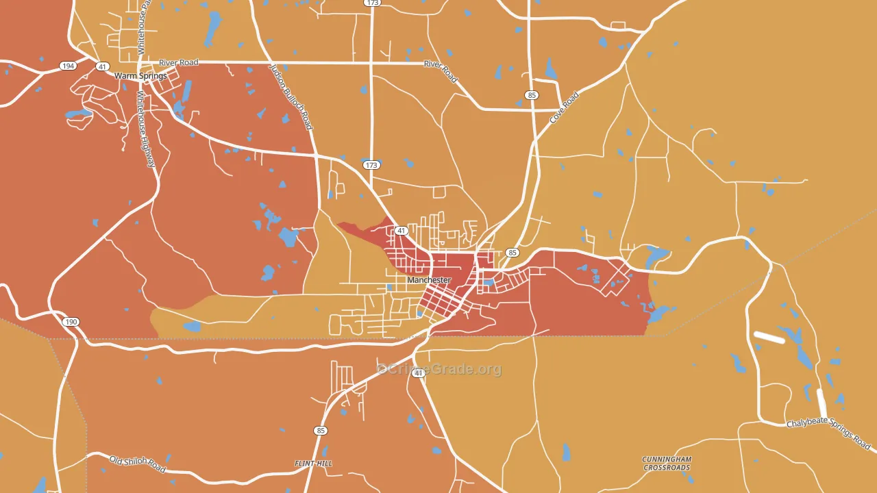 Manchester, GA Map of Burglary Rates