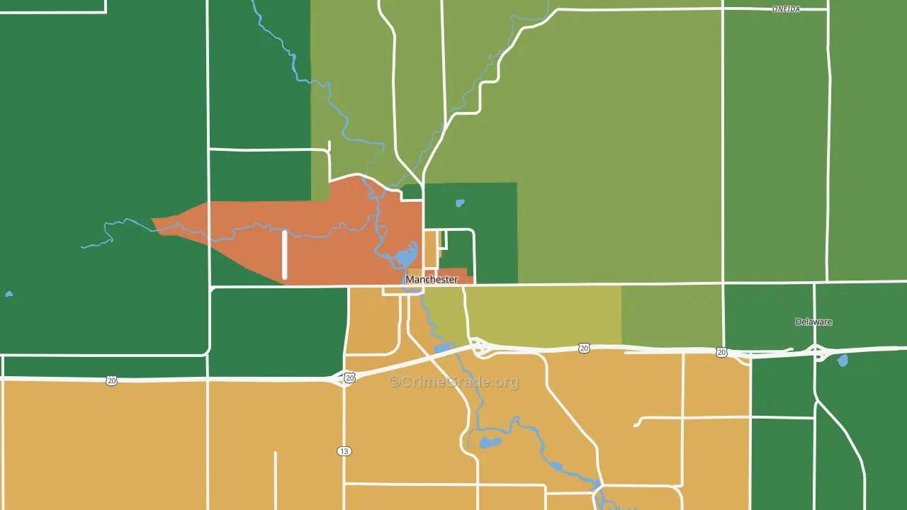 Manchester, IA Map of Burglary Rates