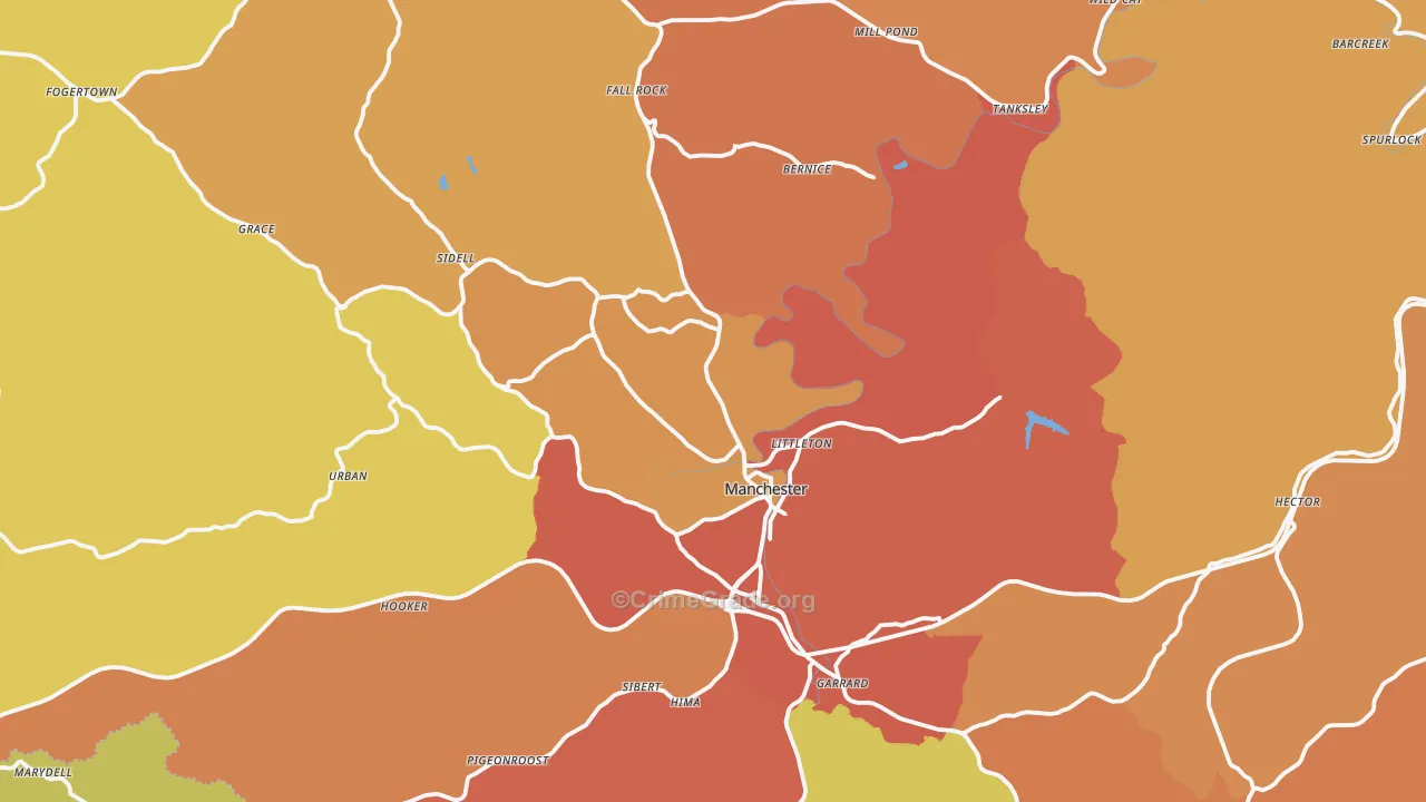 Manchester, KY Map of Burglary Rates