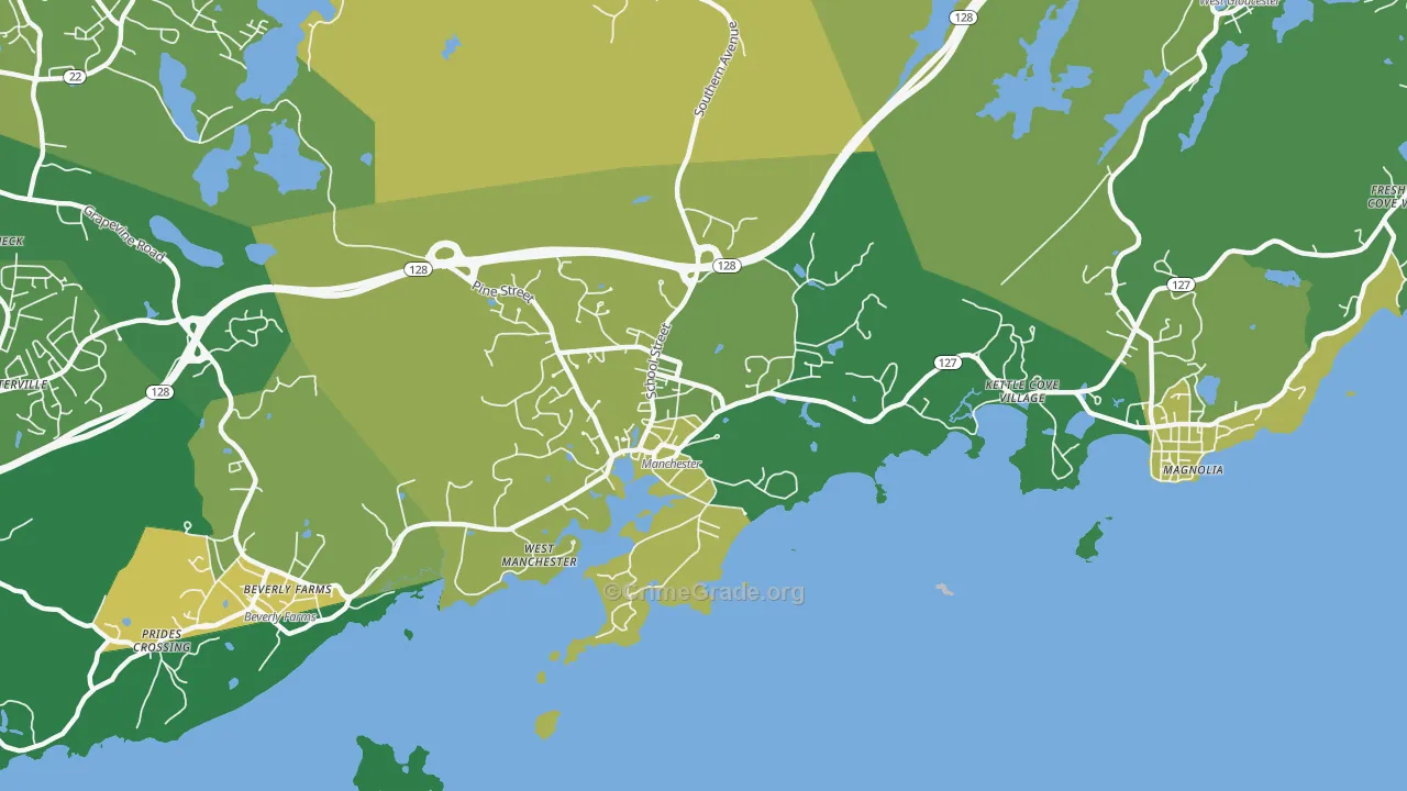 Manchester, MA Map of Burglary Rates