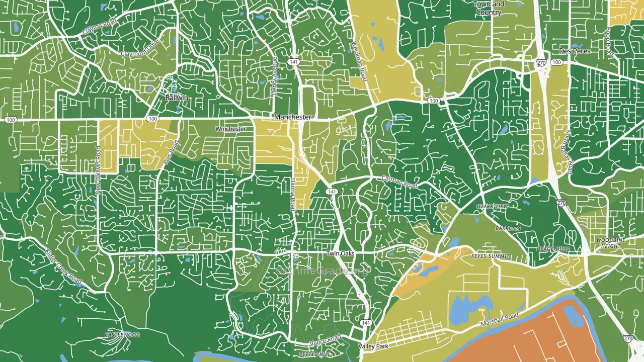 Manchester, MO Map of Burglary Rates