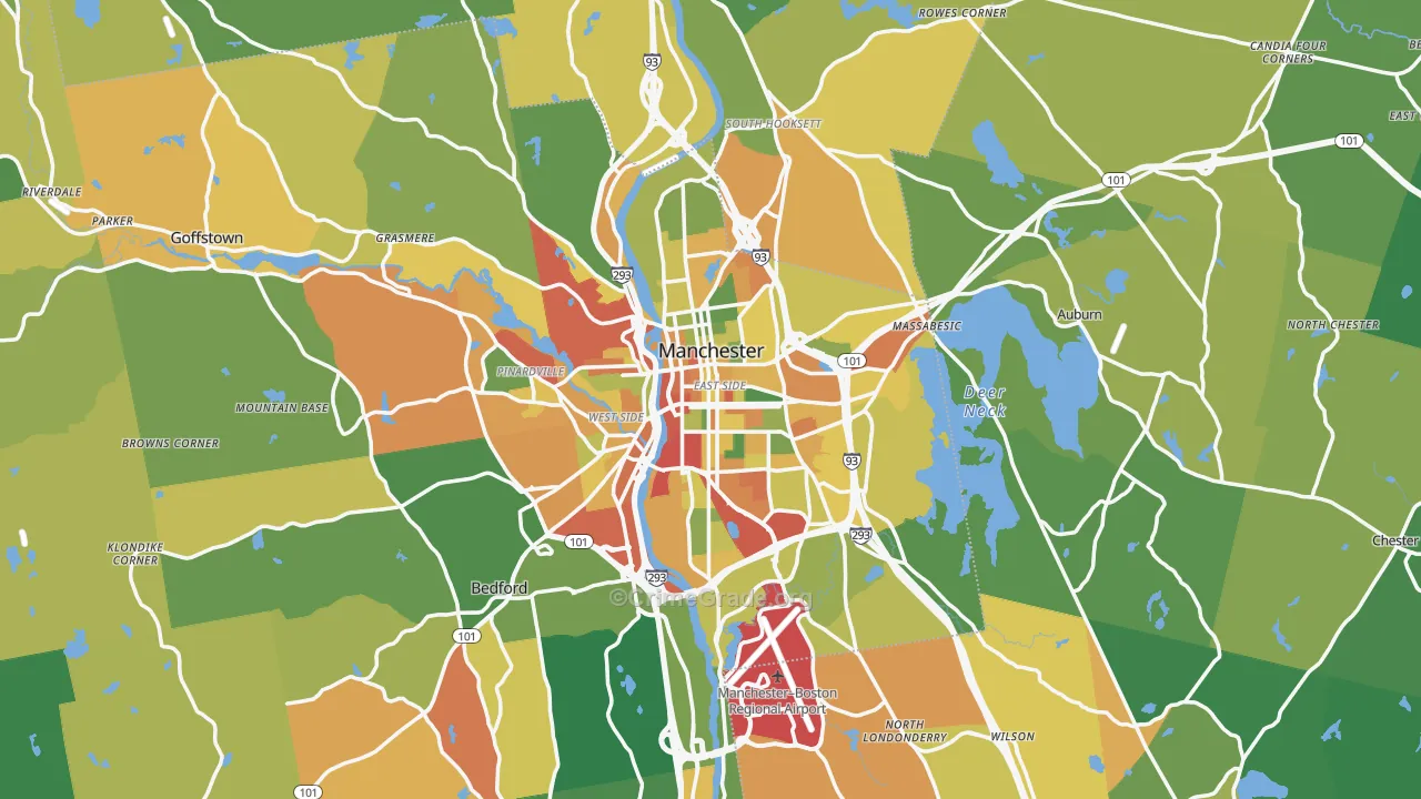 Manchester, NH Map of Burglary Rates