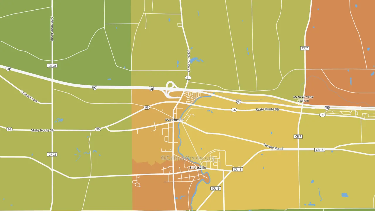 Manchester, NY Map of Burglary Rates