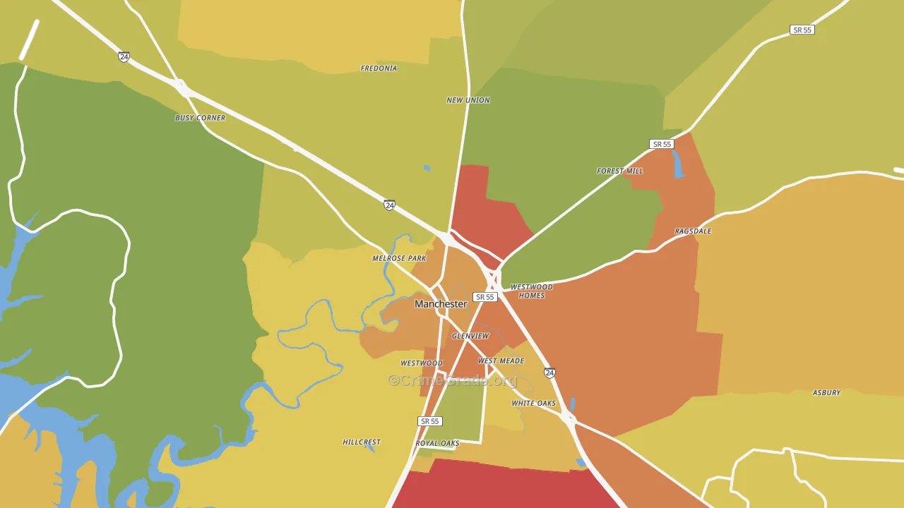 Manchester, TN Map of Burglary Rates
