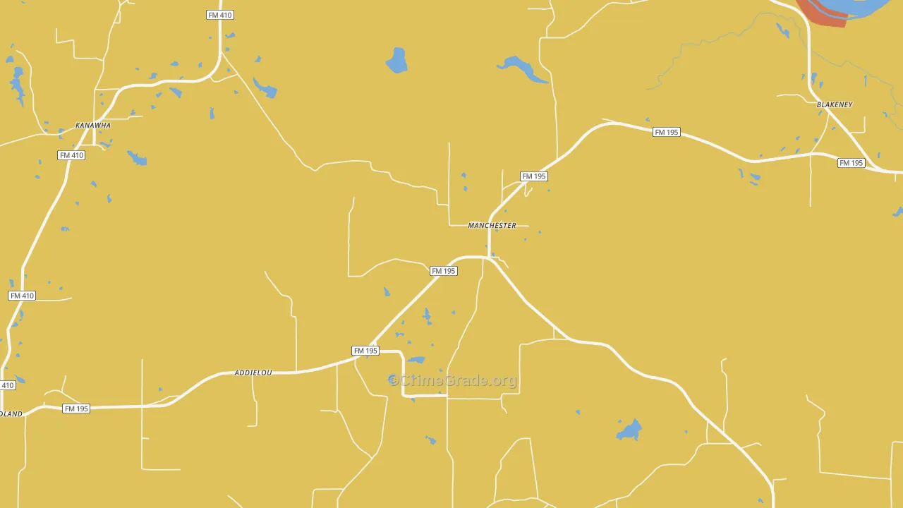 Manchester, TX Map of Burglary Rates