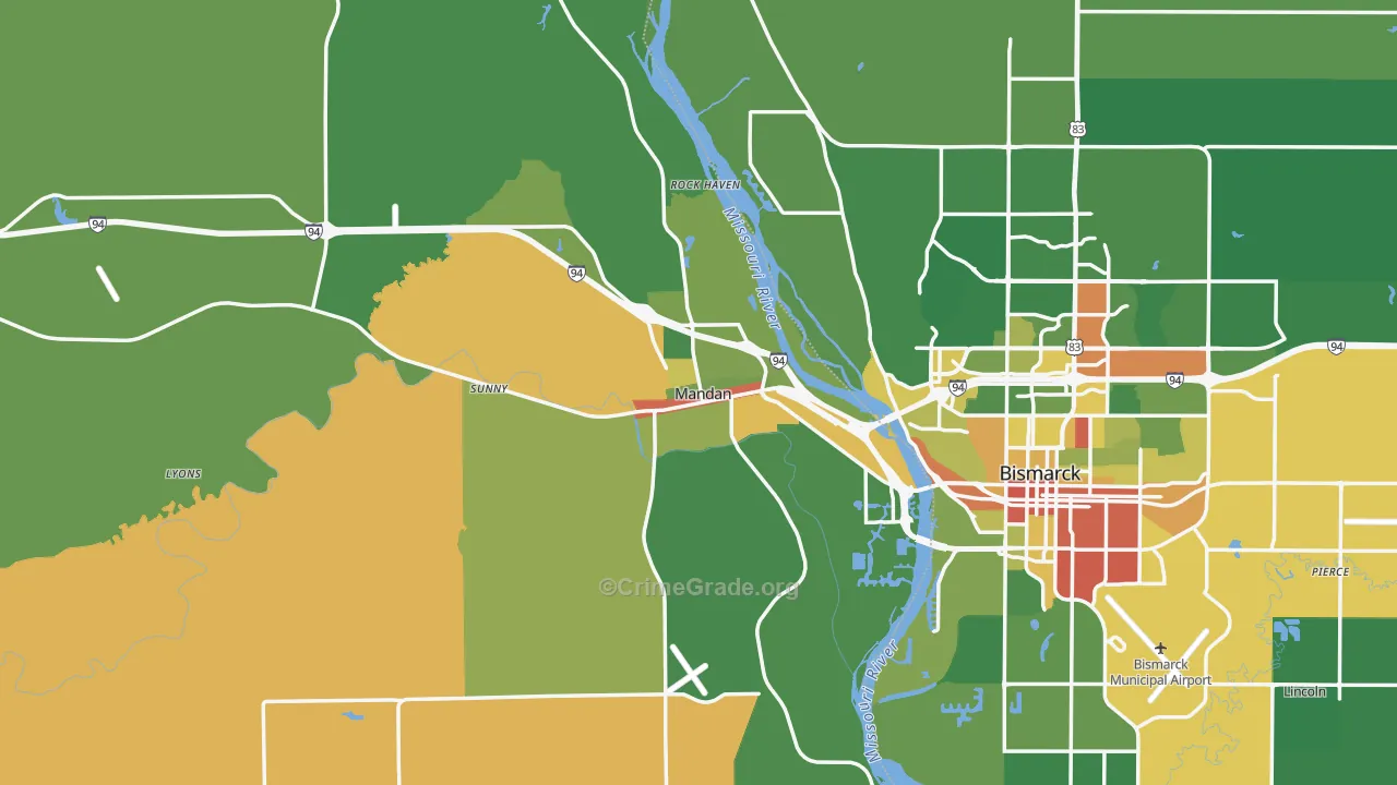 Mandan, ND Map of Burglary Rates