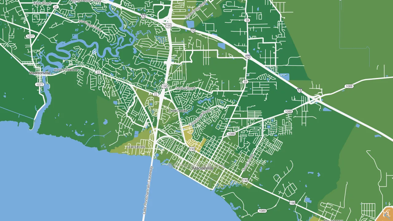Mandeville, LA Map of Burglary Rates