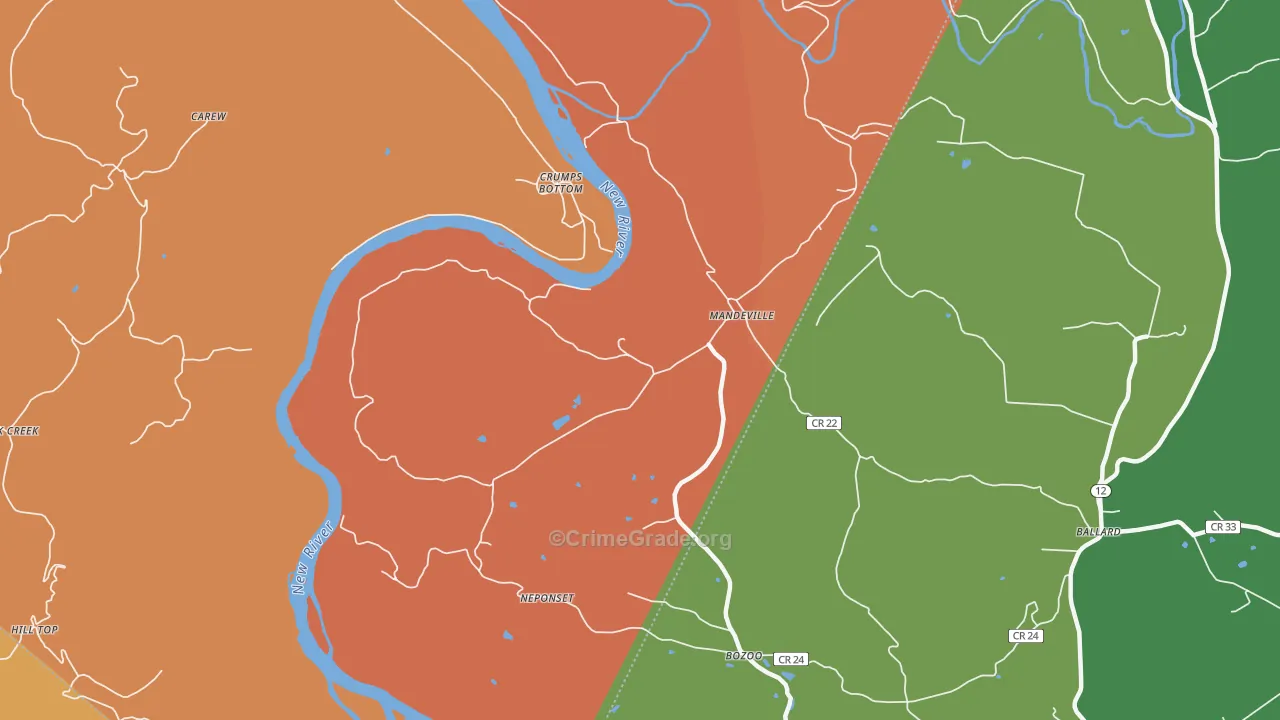 Mandeville, WV Map of Burglary Rates