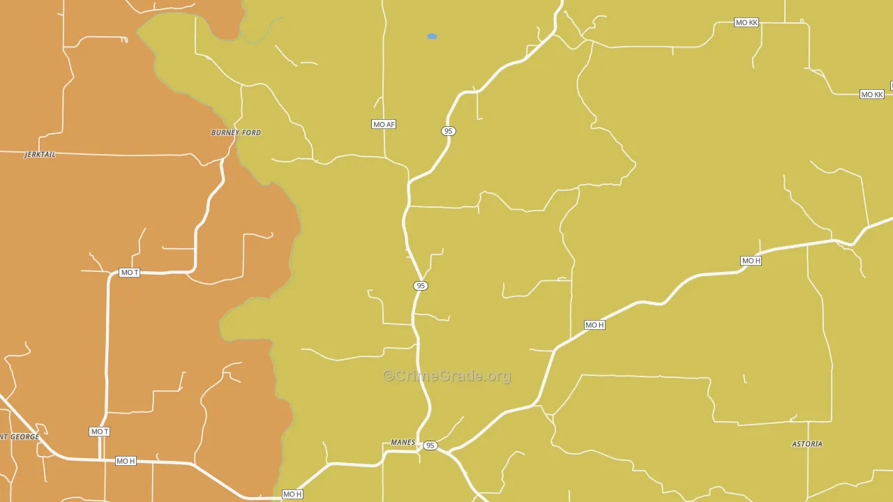 Manes, MO Map of Burglary Rates