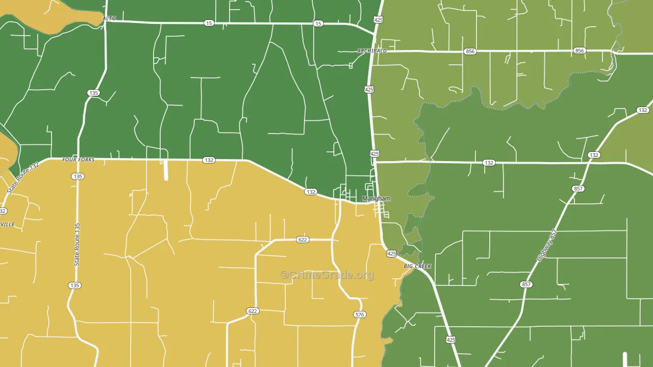 Mangham, LA Map of Burglary Rates