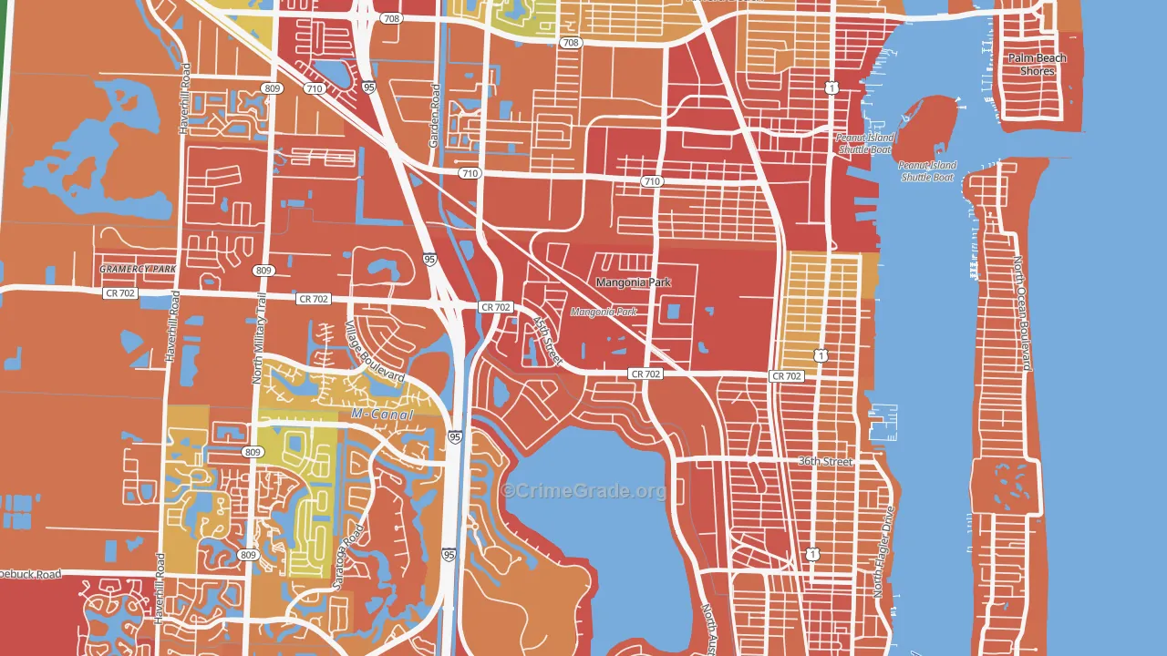 Mangonia Park, FL Map of Burglary Rates