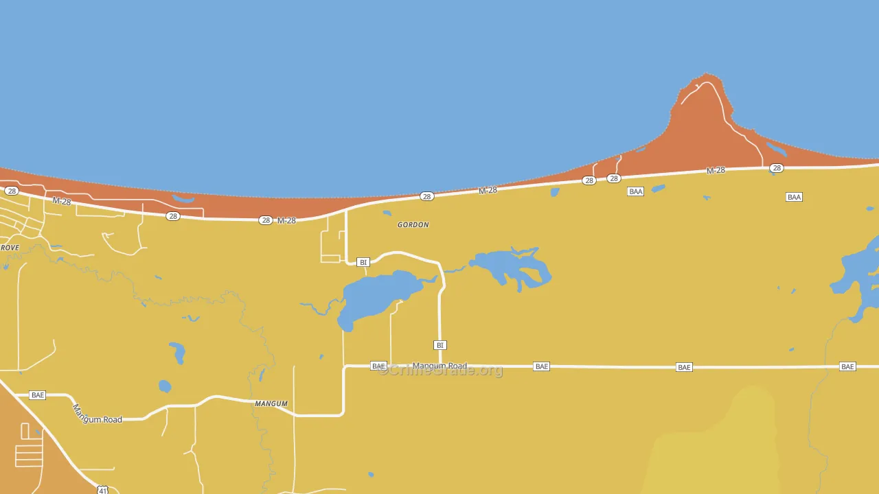 Mangum, MI Map of Burglary Rates