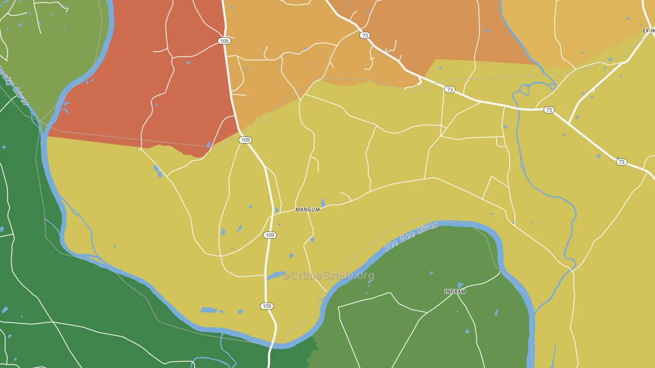 Mangum, NC Map of Burglary Rates