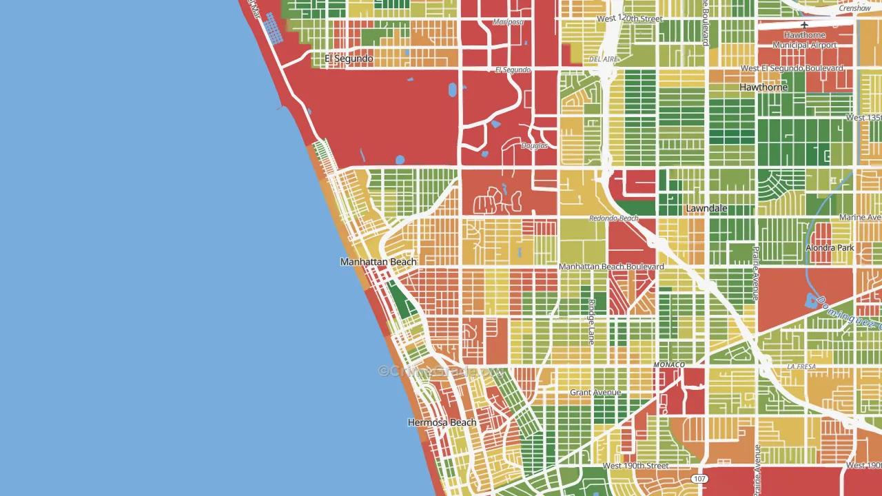 Manhattan Beach, CA Map of Burglary Rates