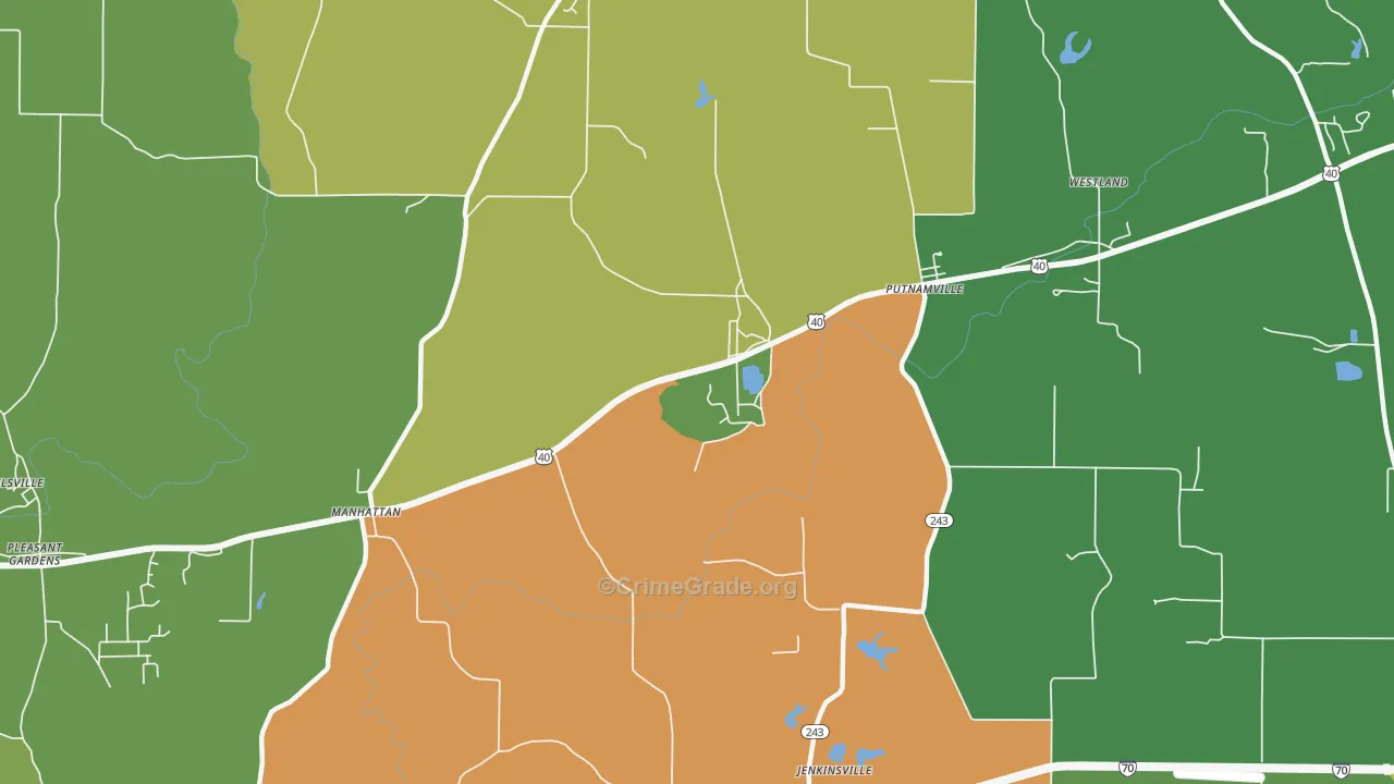 Manhattan, IN Map of Burglary Rates