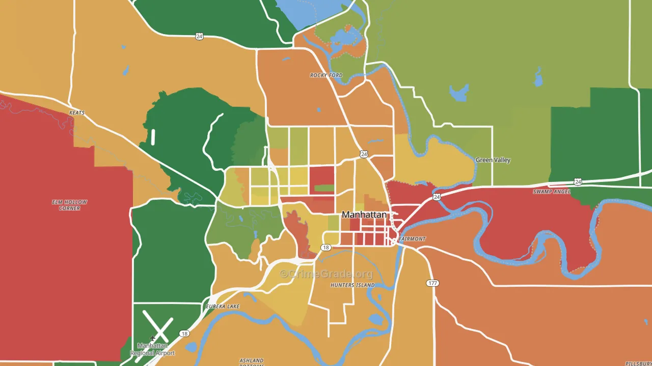 Manhattan, KS Map of Burglary Rates