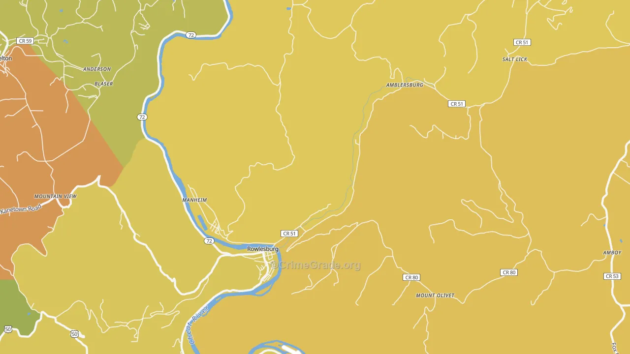 Manheim, WV Map of Burglary Rates