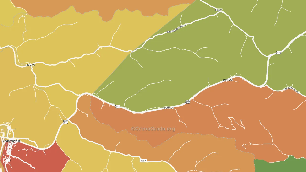 Manila, WV Map of Burglary Rates