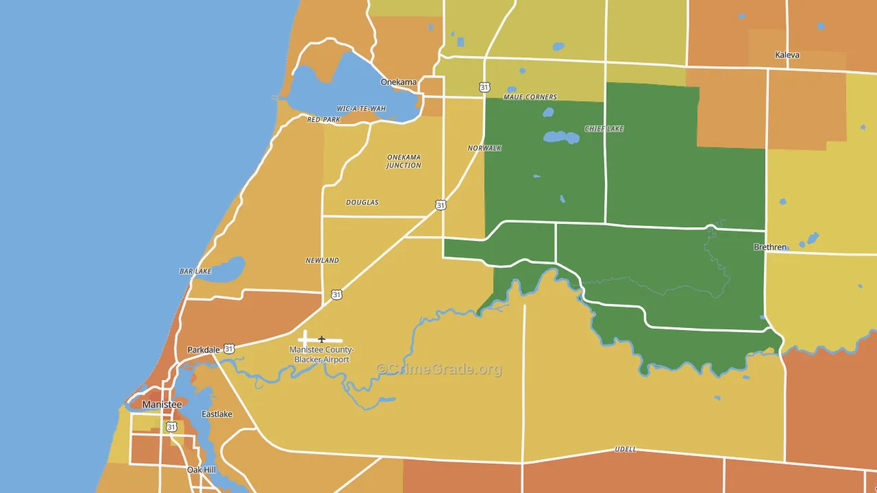 Manistee County, MI Map of Burglary Rates