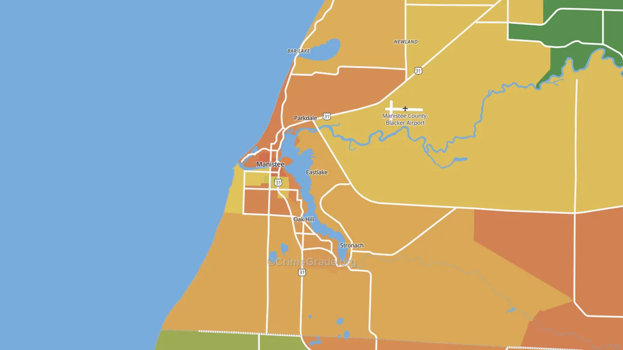 Manistee, MI Map of Burglary Rates