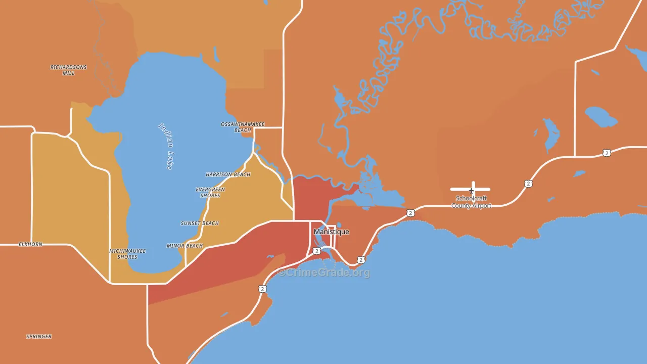 Manistique, MI Map of Burglary Rates