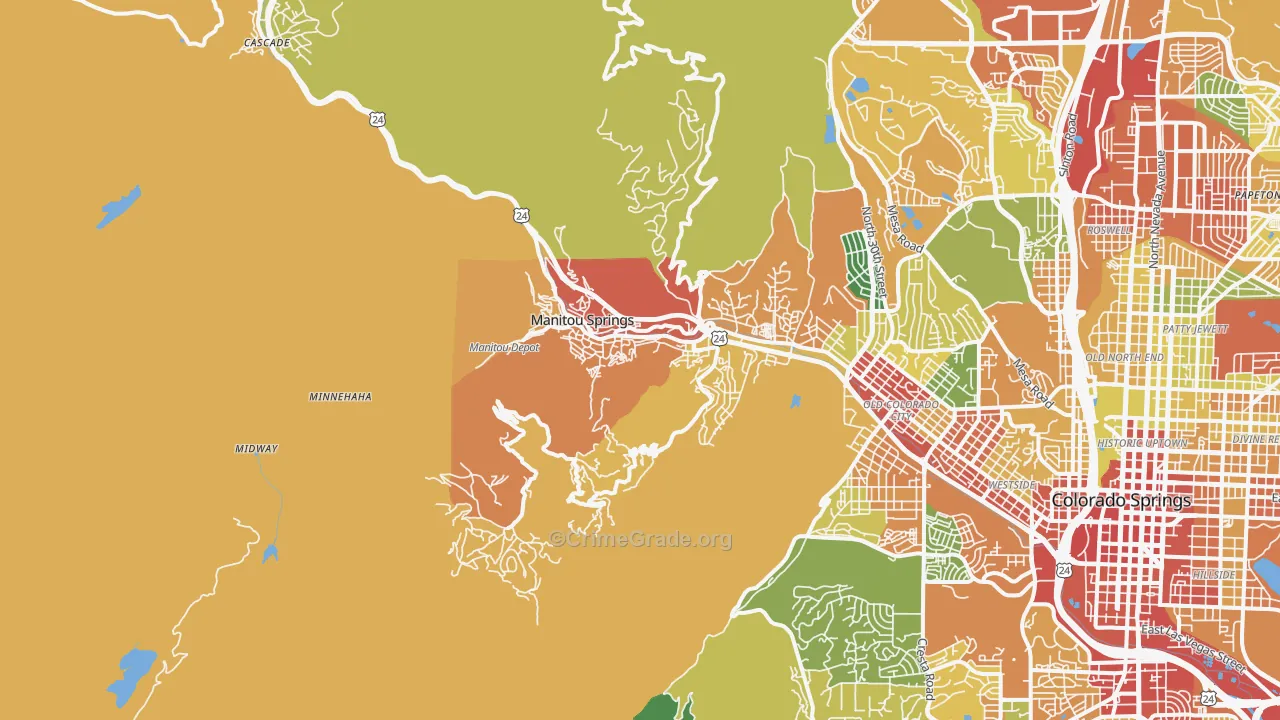 Manitou Springs, CO Map of Burglary Rates