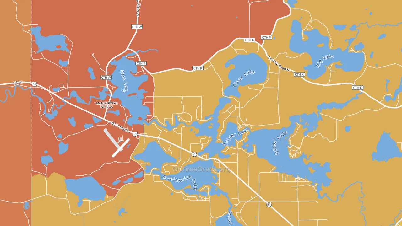 Manitowish Waters, WI Map of Burglary Rates