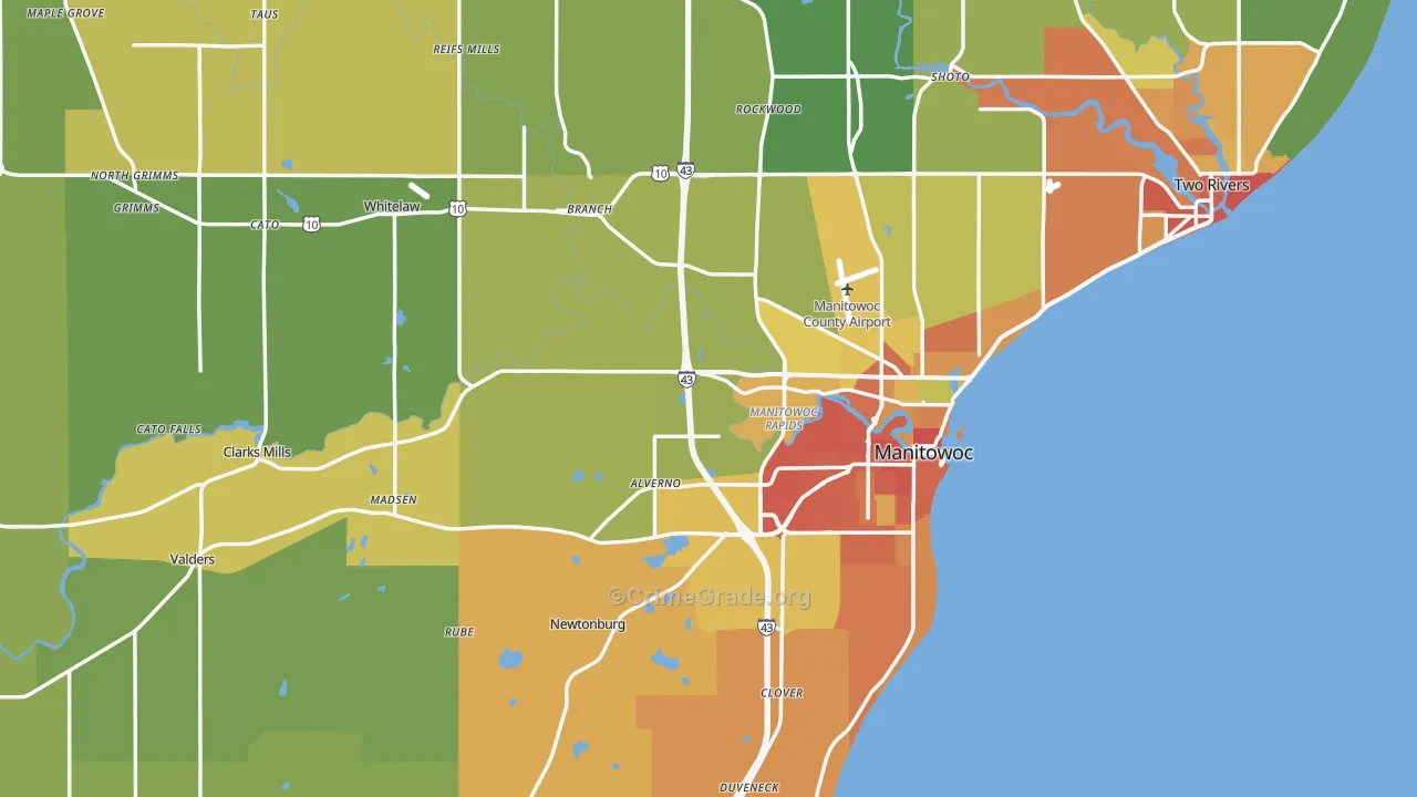 Manitowoc County, WI Map of Burglary Rates