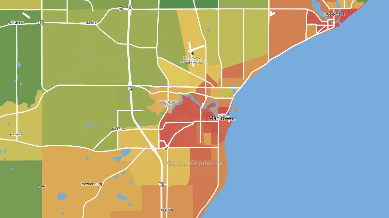 Manitowoc, WI Map of Burglary Rates