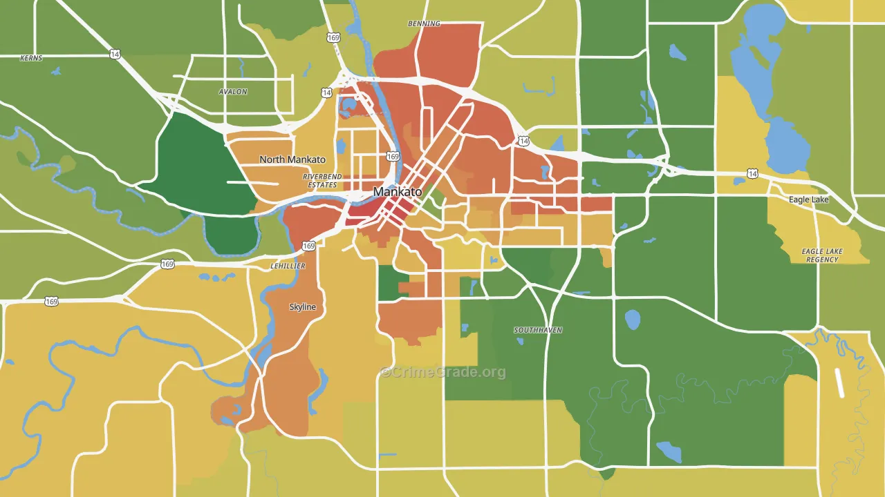 Mankato, MN Map of Burglary Rates