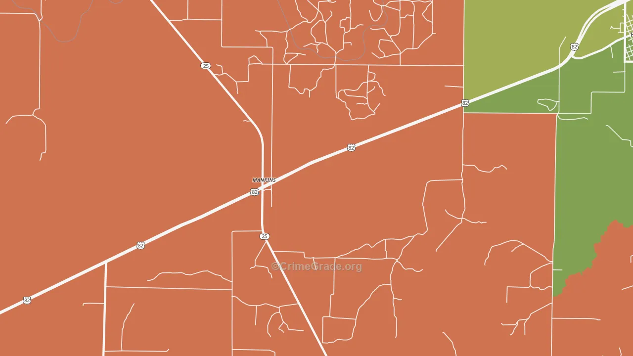 Mankins, TX Map of Burglary Rates