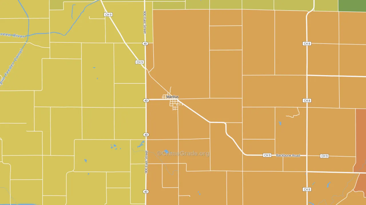 Manlius, IL Map of Burglary Rates